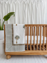 Load image into Gallery viewer, Baby Quilt|Play Mat: Light Kantha Style Green Palm Tree
