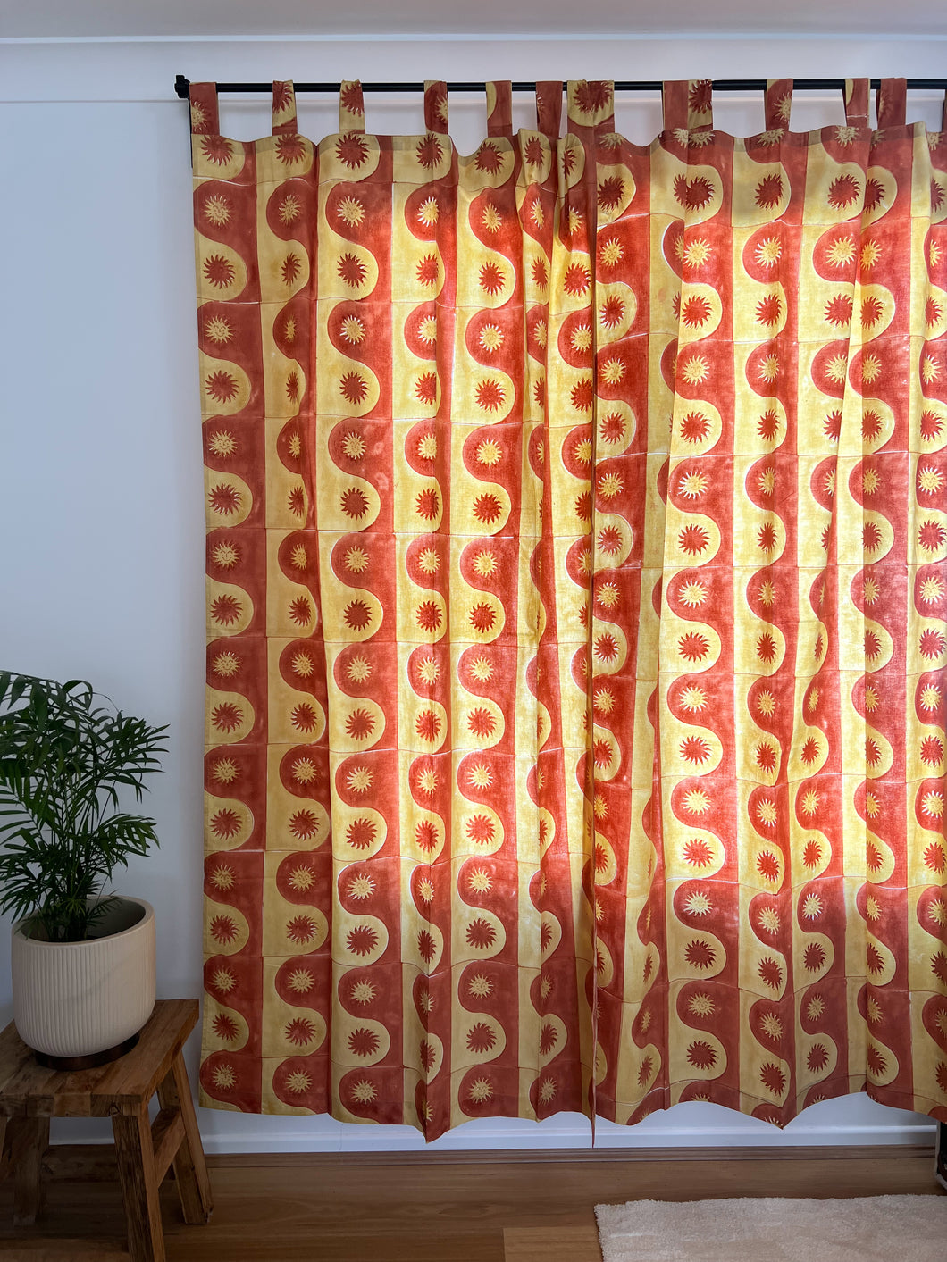 Block Printed Cotton Tab Curtain: Taiyo