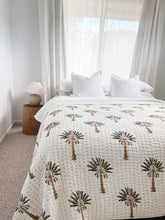 Load image into Gallery viewer, King|Queen Kantha Quilt:  Green Palm Tree
