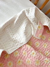 Load image into Gallery viewer, Baby Quilt|Play Mat: Light Kantha Style Blush Daisy
