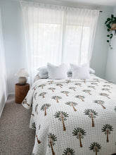 Load image into Gallery viewer, King|Queen Kantha Quilt:  Green Palm Tree
