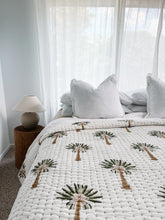 Load image into Gallery viewer, King|Queen Kantha Quilt:  Green Palm Tree
