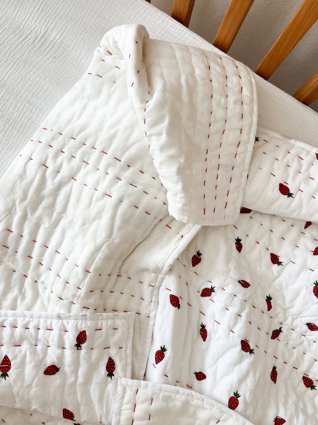 Baby Quilt|Play Mat: Light Kantha Style Strawberry (3 only)