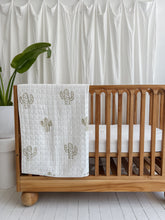 Load image into Gallery viewer, Kantha Cot Quilt ~  Olive + Sandalwood Cactus
