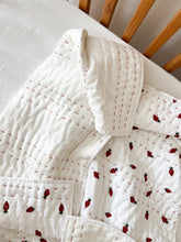 Load image into Gallery viewer, Baby Quilt|Play Mat: Light Kantha Style Strawberry
