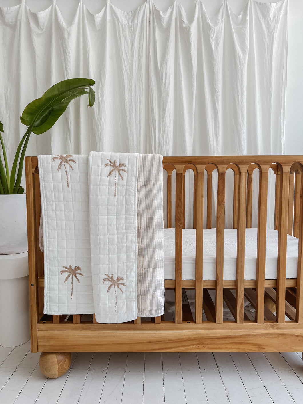 Kantha Cot Quilt ~ Nude Palm