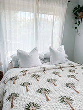 Load image into Gallery viewer, King|Queen Kantha Quilt:  Green Palm Tree
