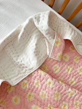 Load image into Gallery viewer, Baby Quilt|Play Mat: Light Kantha Style Lemon Daisy
