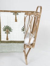 Load image into Gallery viewer, Baby Quilt|Play Mat: Light Kantha Style Green Palm Tree
