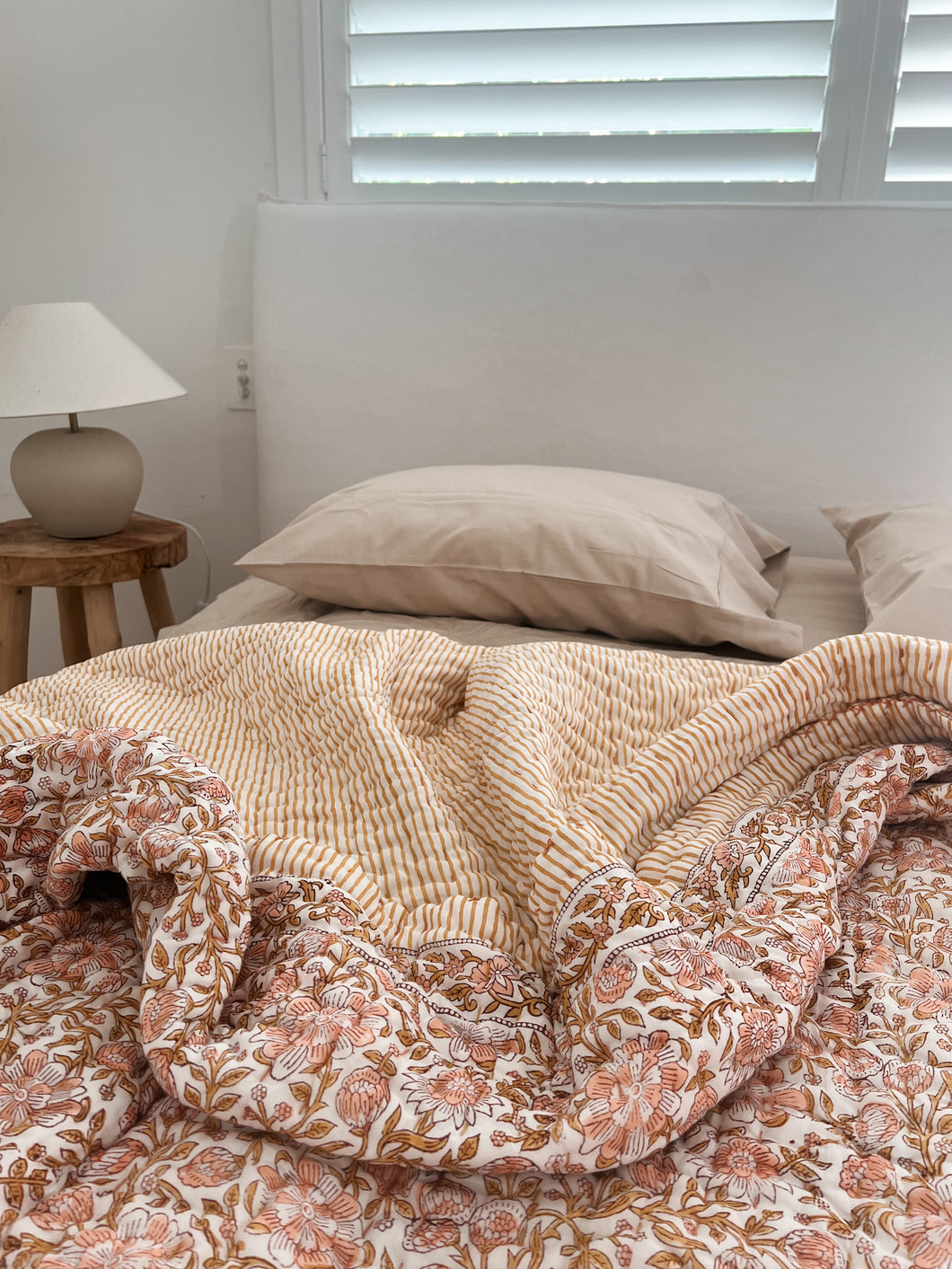 King|Queen Kantha Quilt:  Apricot Blush