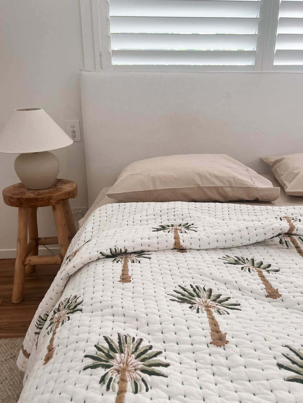 King|Queen Kantha Quilt:  Green Palm Tree