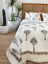 Load image into Gallery viewer, Queen / King Quilt ~ Kantha ~ Green Palm Springs
