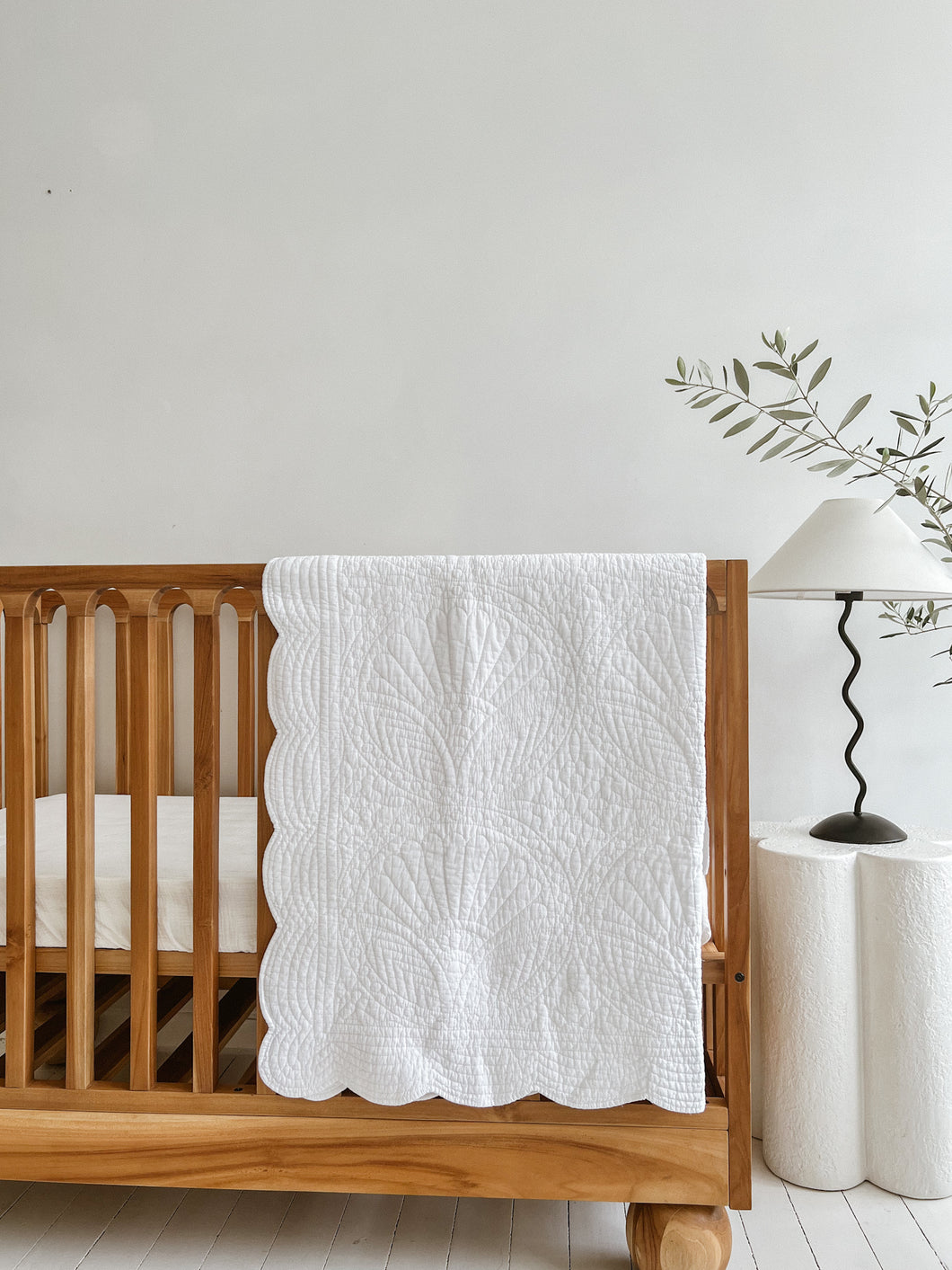 Baby Quilt/Play Mat:  Light Kantha Style Embroidered White