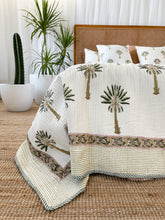 Load image into Gallery viewer, Queen / King Quilt ~ Kantha ~ Green Palm Springs
