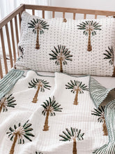 Load image into Gallery viewer, Baby Quilt|Play Mat: Light Kantha Style Green Palm Tree:
