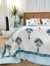 Load image into Gallery viewer, Queen/King Quilt ~ Kantha ~ Blue Palm Springs
