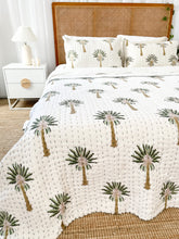 Load image into Gallery viewer, King|Queen Kantha Quilt:  Green Palm Tree
