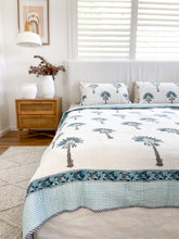 Load image into Gallery viewer, Queen/King Quilt ~ Kantha ~ Blue Palm Springs
